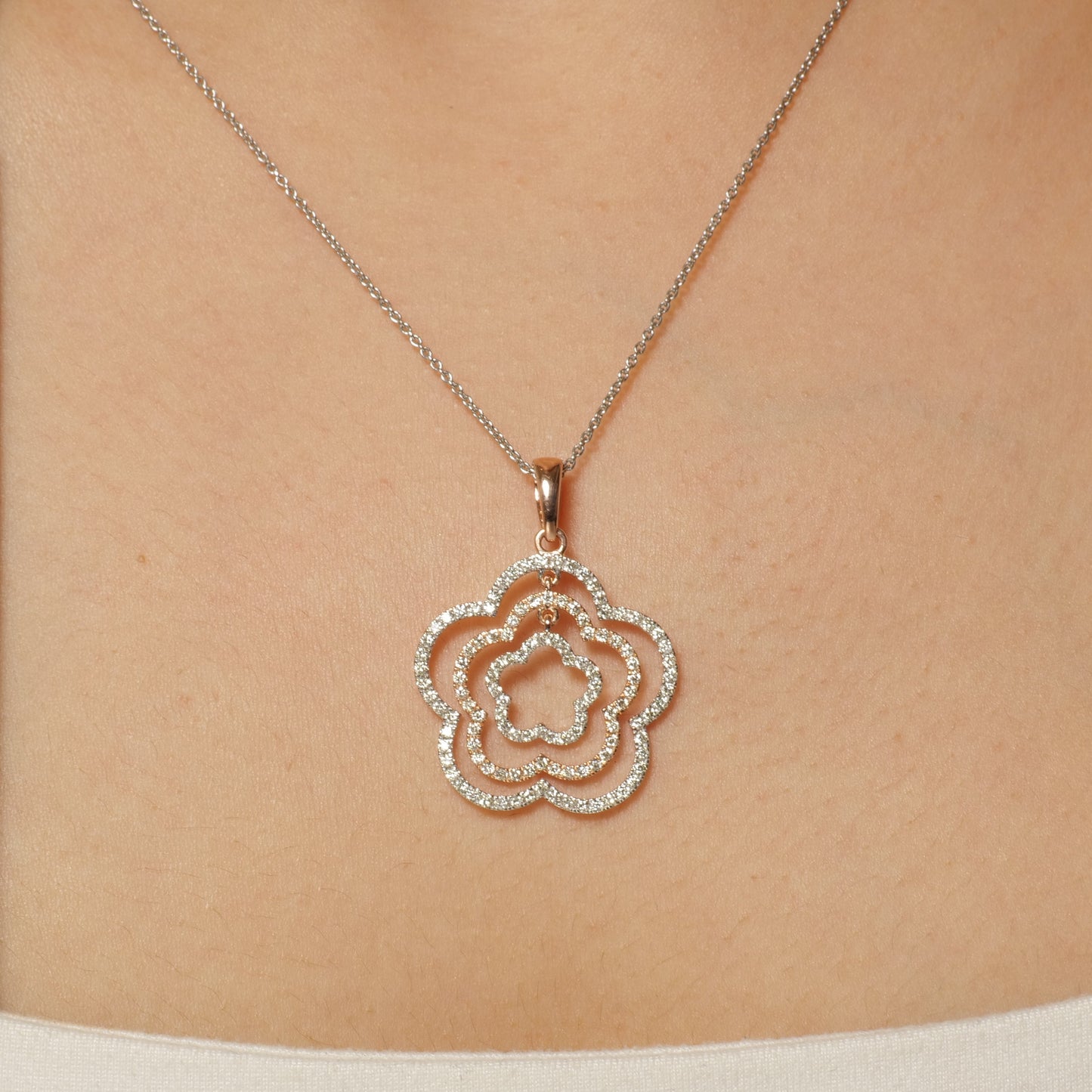 Layered Floral Diamond Pendant Necklace