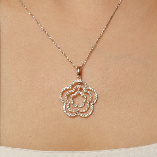 Layered Floral Diamond Pendant Necklace