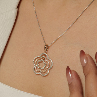 Layered Floral Diamond Pendant Necklace