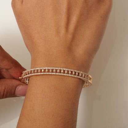 Baguette and Round Natural Diamond Openwork Hinged Cuff Bracelet