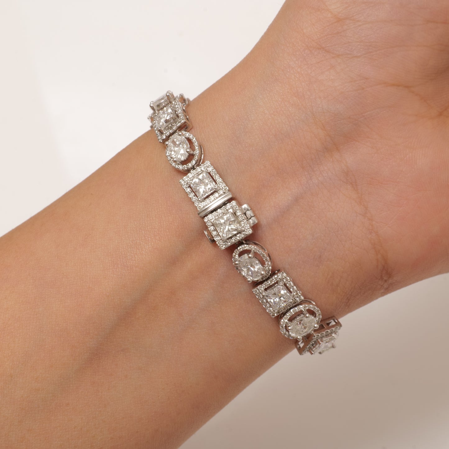 Geometric Diamond Cluster Halo Bracelet