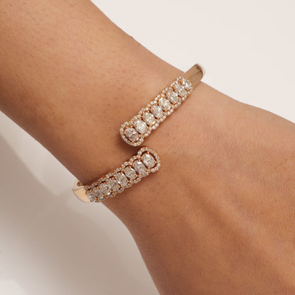 East West Oval Natural Diamond Hinged Openable Bangle