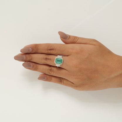 Emerald Cut Halo Ring