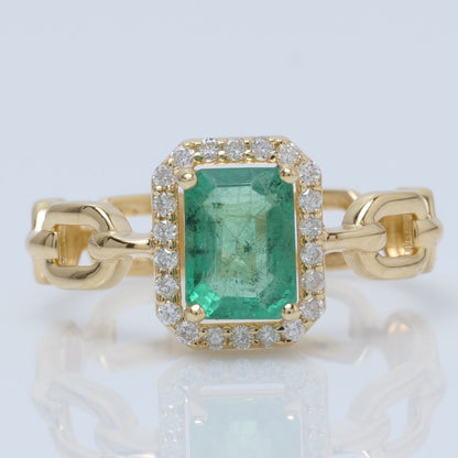 Natural Emerald Diamond Chain Link Ring
