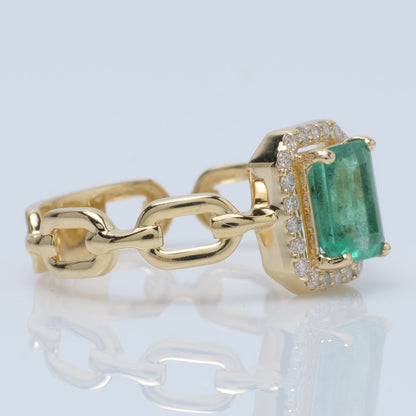 Natural Emerald Diamond Chain Link Ring
