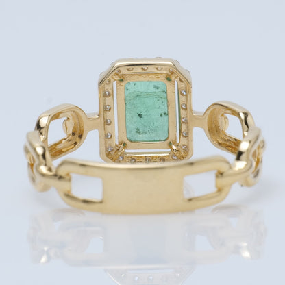 Natural Emerald Diamond Chain Link Ring