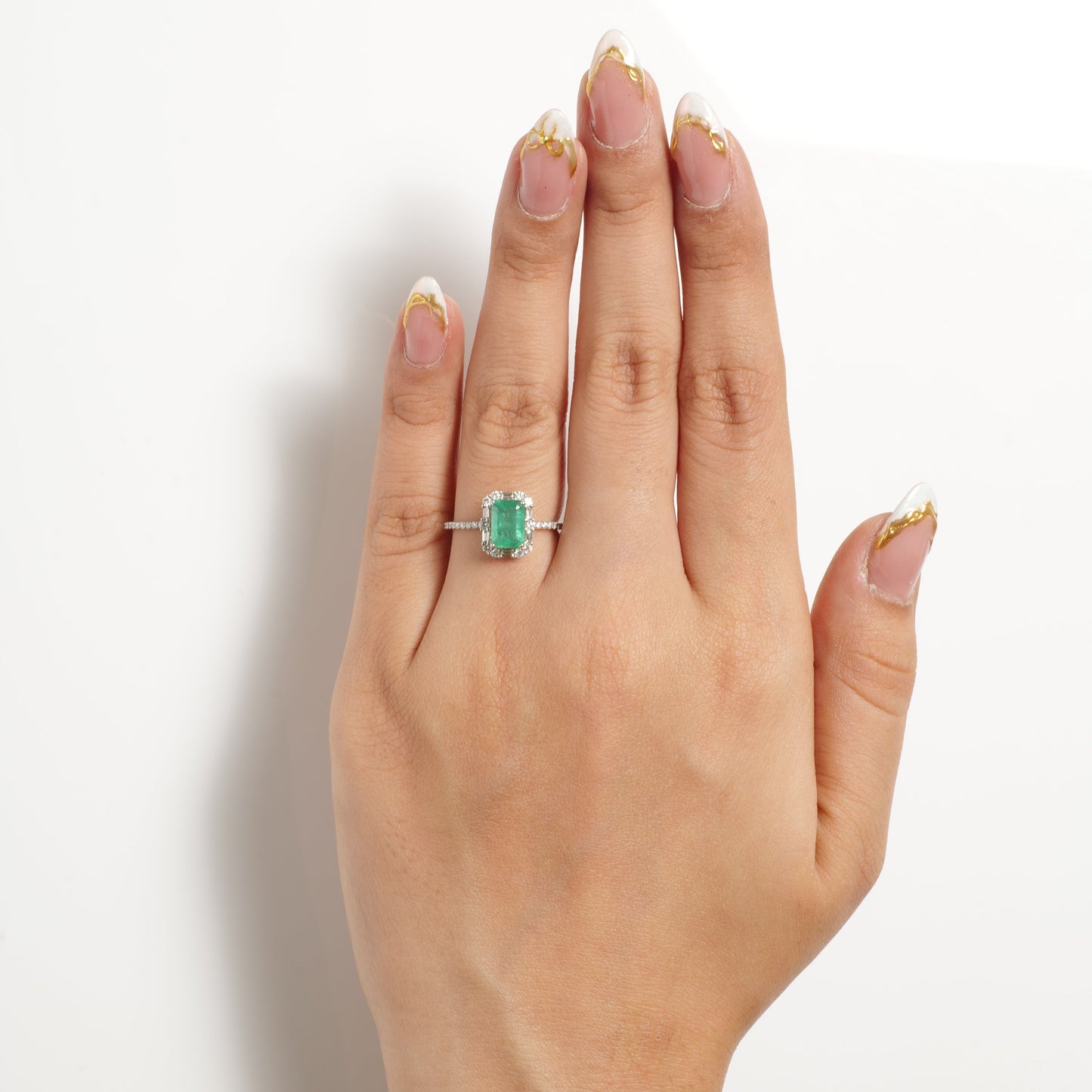 Natural Emerald Halo Diamond Ring