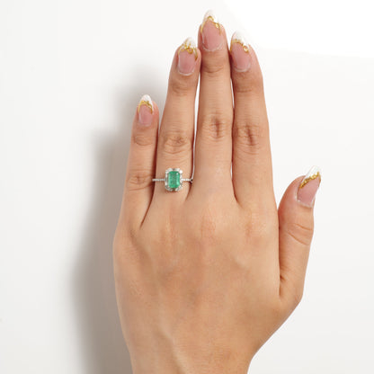 Natural Emerald Halo Diamond Ring