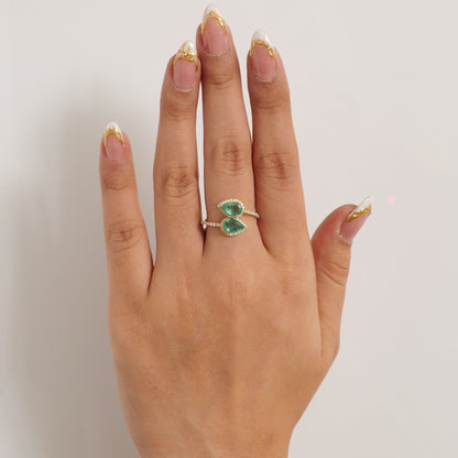 Double Pear Emerald Diamond Bypass Ring