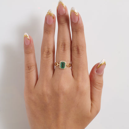 Natural Emerald Diamond Chain Link Ring