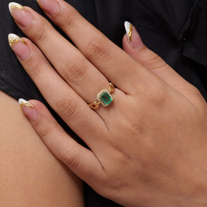 Natural Emerald Diamond Chain Link Ring