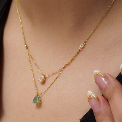 Pear Shape Emerald Diamond Layering Necklace