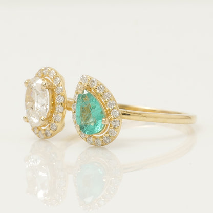 Emerald and Diamond Two Stone Ring