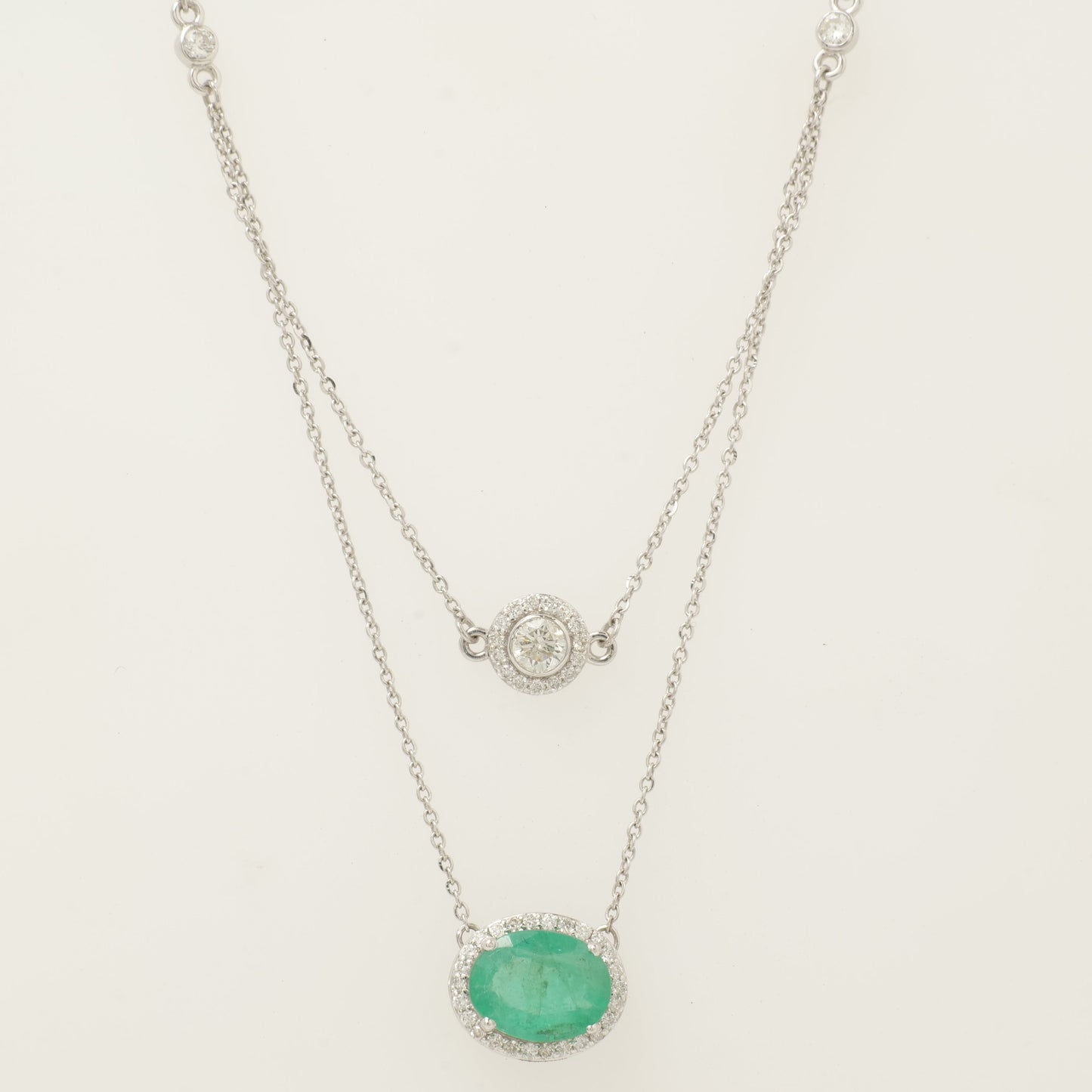 Natural Emerald and Diamond Layered Necklace