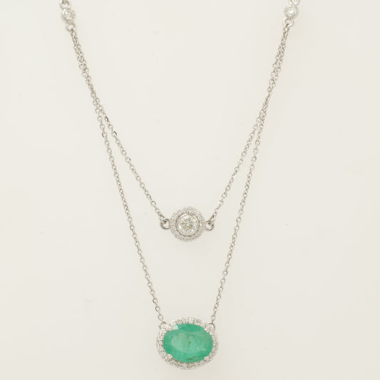 Natural Emerald and Diamond Layered Necklace