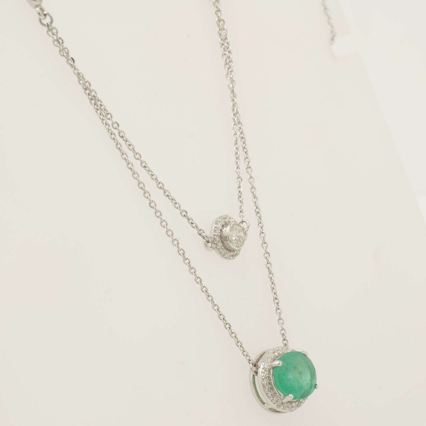 Natural Emerald and Diamond Layered Necklace