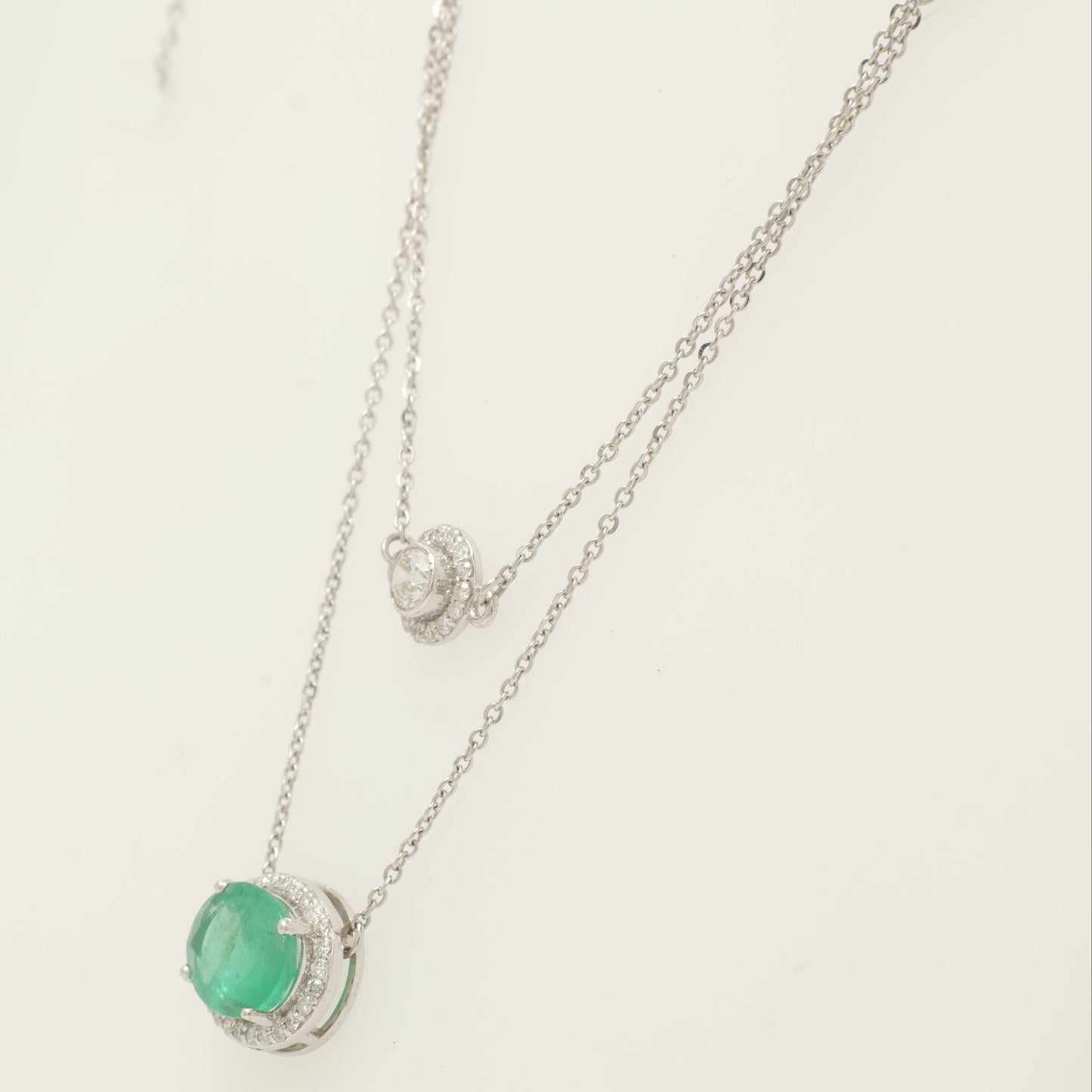Natural Emerald and Diamond Layered Necklace