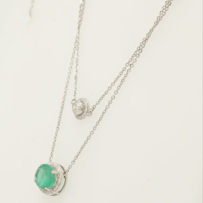 Natural Emerald and Diamond Layered Necklace