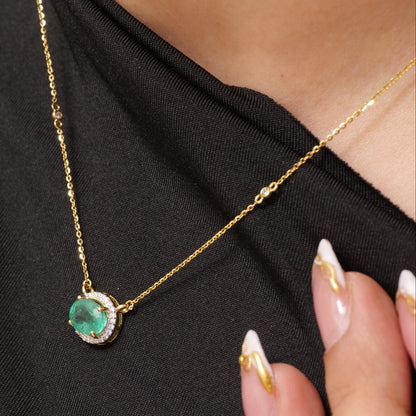 Oval Emerald Diamond Halo Necklace