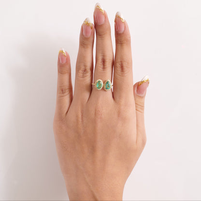 Dual Emerald Halo Ring