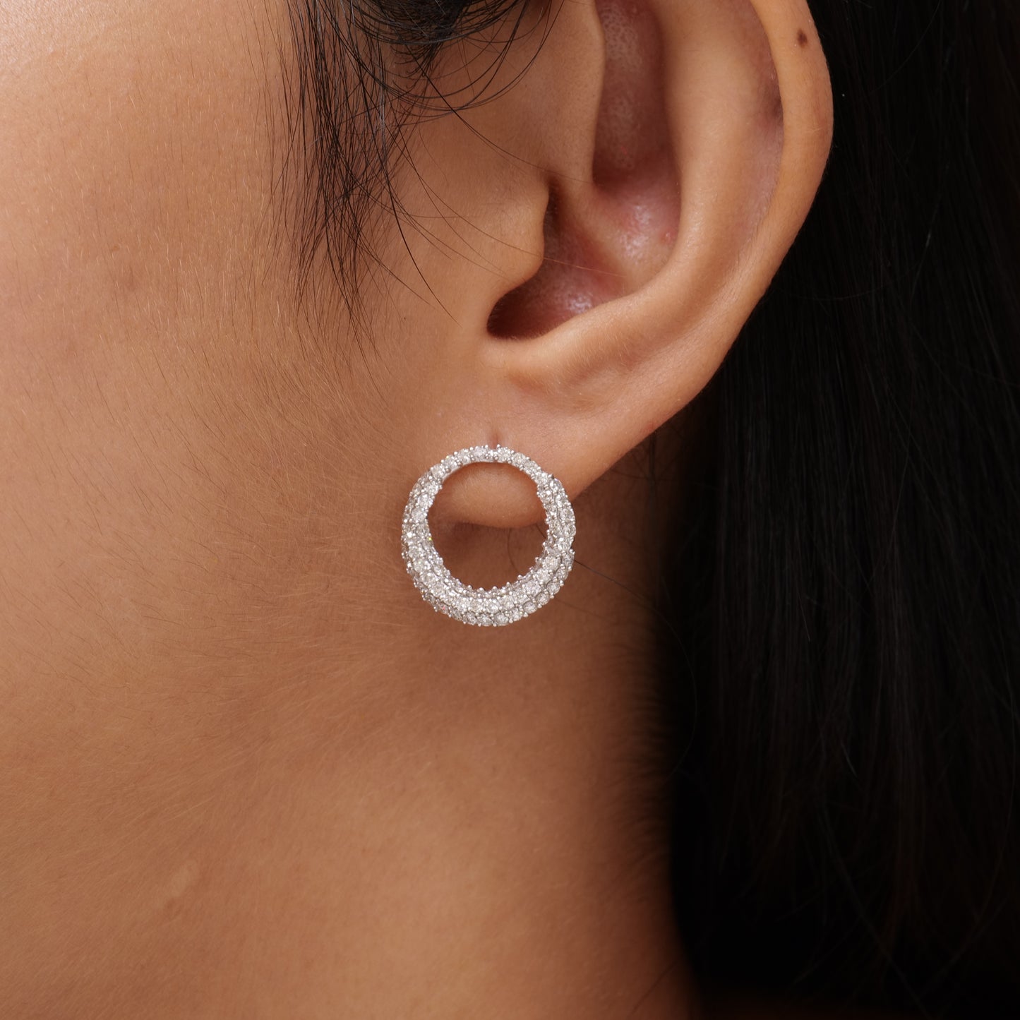 Circle Diamond Hoop Earrings