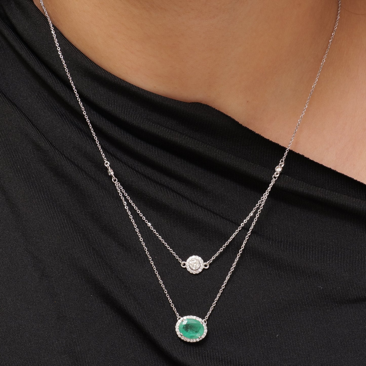 Natural Emerald and Diamond Layered Necklace