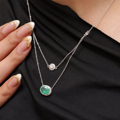 Natural Emerald and Diamond Layered Necklace