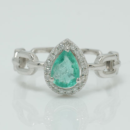 Pear Emerald Halo Chain Link Ring