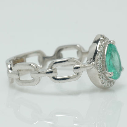 Pear Emerald Halo Chain Link Ring