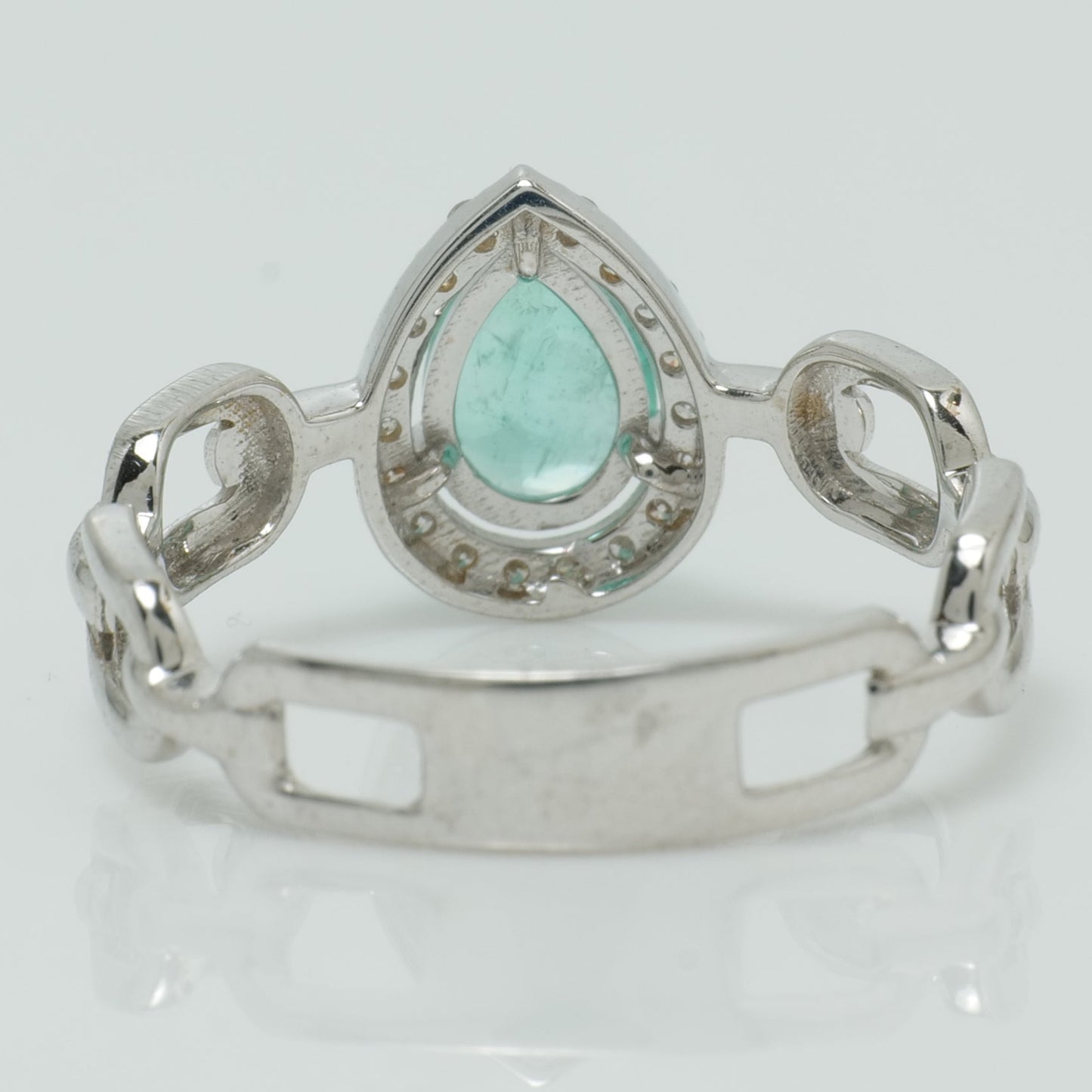 Pear Emerald Halo Chain Link Ring