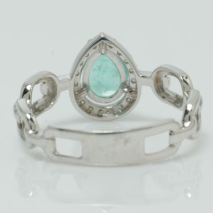 Pear Emerald Halo Chain Link Ring