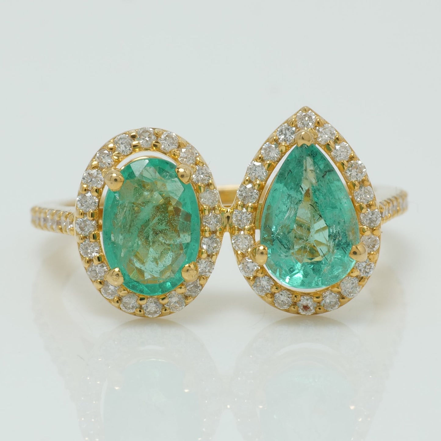 Dual Emerald Halo Ring