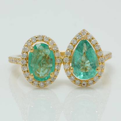 Dual Emerald Halo Ring