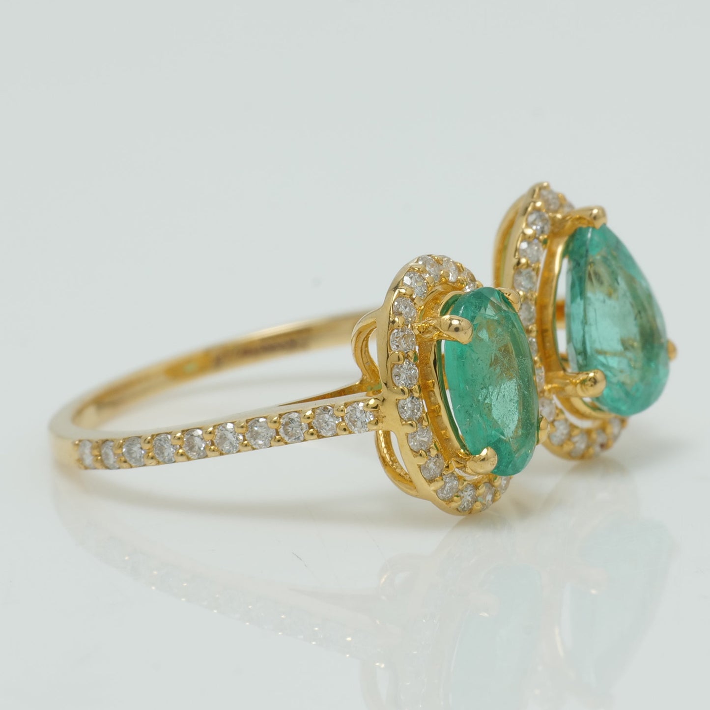Dual Emerald Halo Ring
