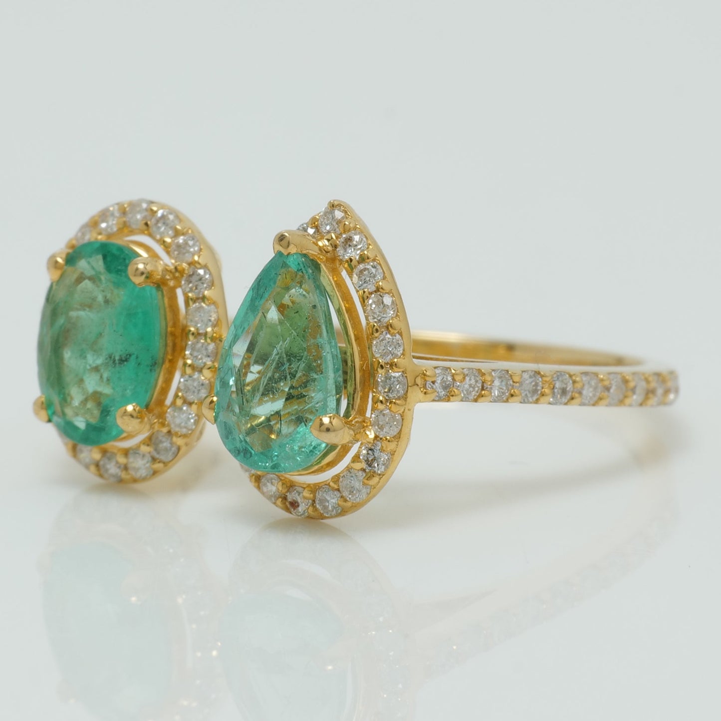 Dual Emerald Halo Ring