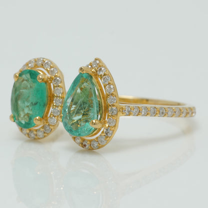 Dual Emerald Halo Ring