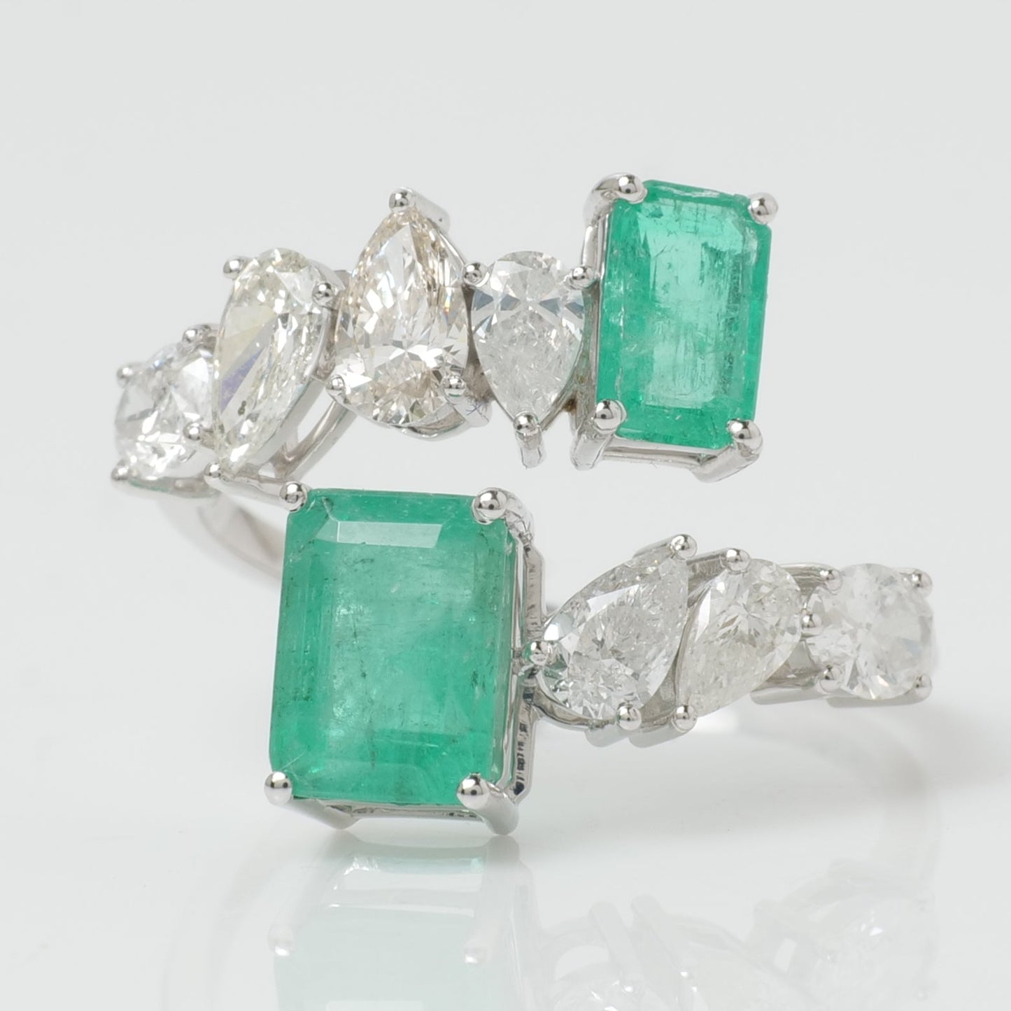 Natural Emerald & Fancy Diamond Bypass Ring