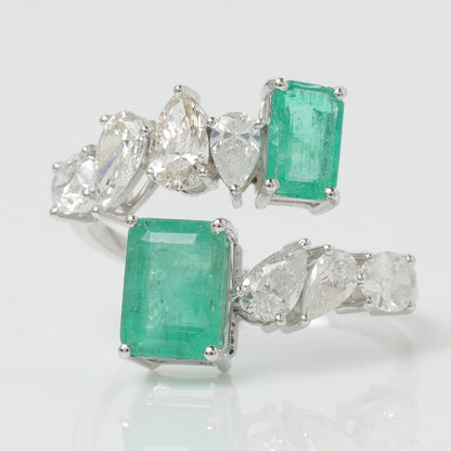 Natural Emerald & Fancy Diamond Bypass Ring