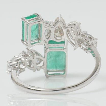 Natural Emerald & Fancy Diamond Bypass Ring