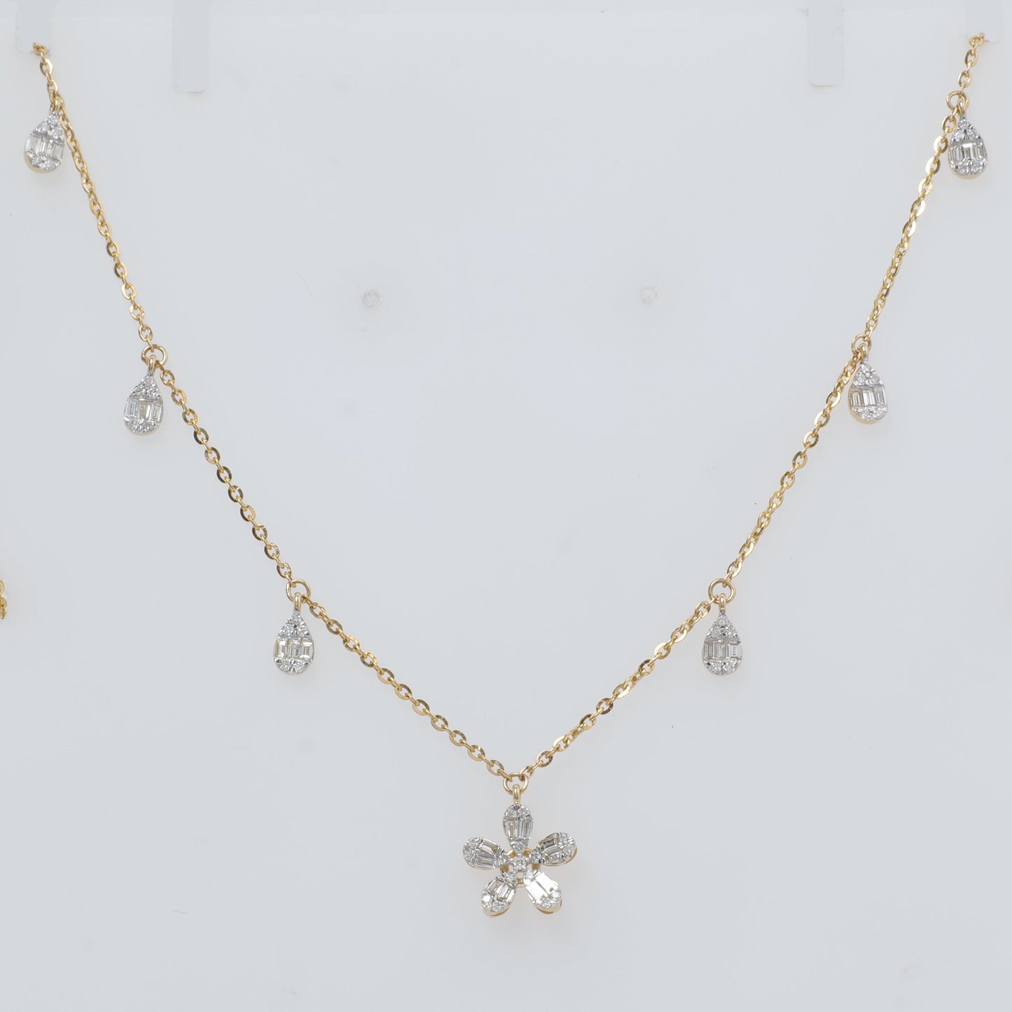 Floral Diamond Drop Station Necklace