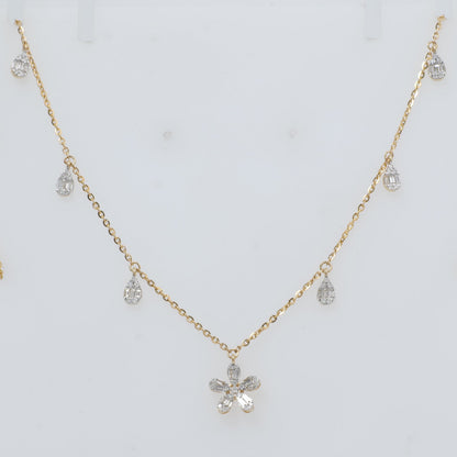 Floral Diamond Drop Station Necklace