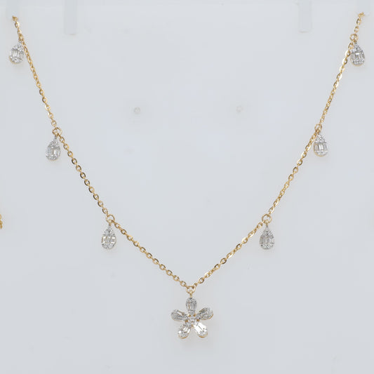 Floral Diamond Drop Station Necklace