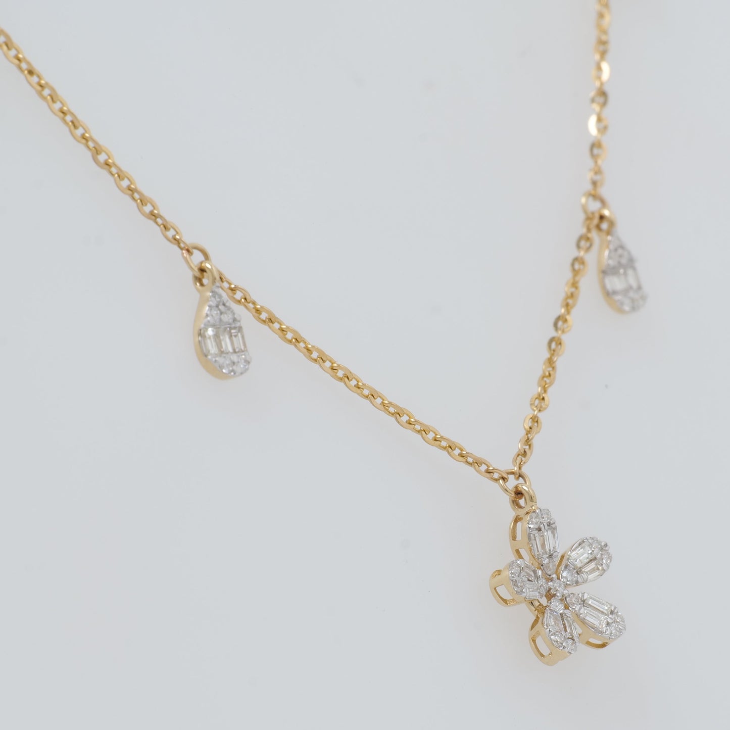 Floral Diamond Drop Station Necklace