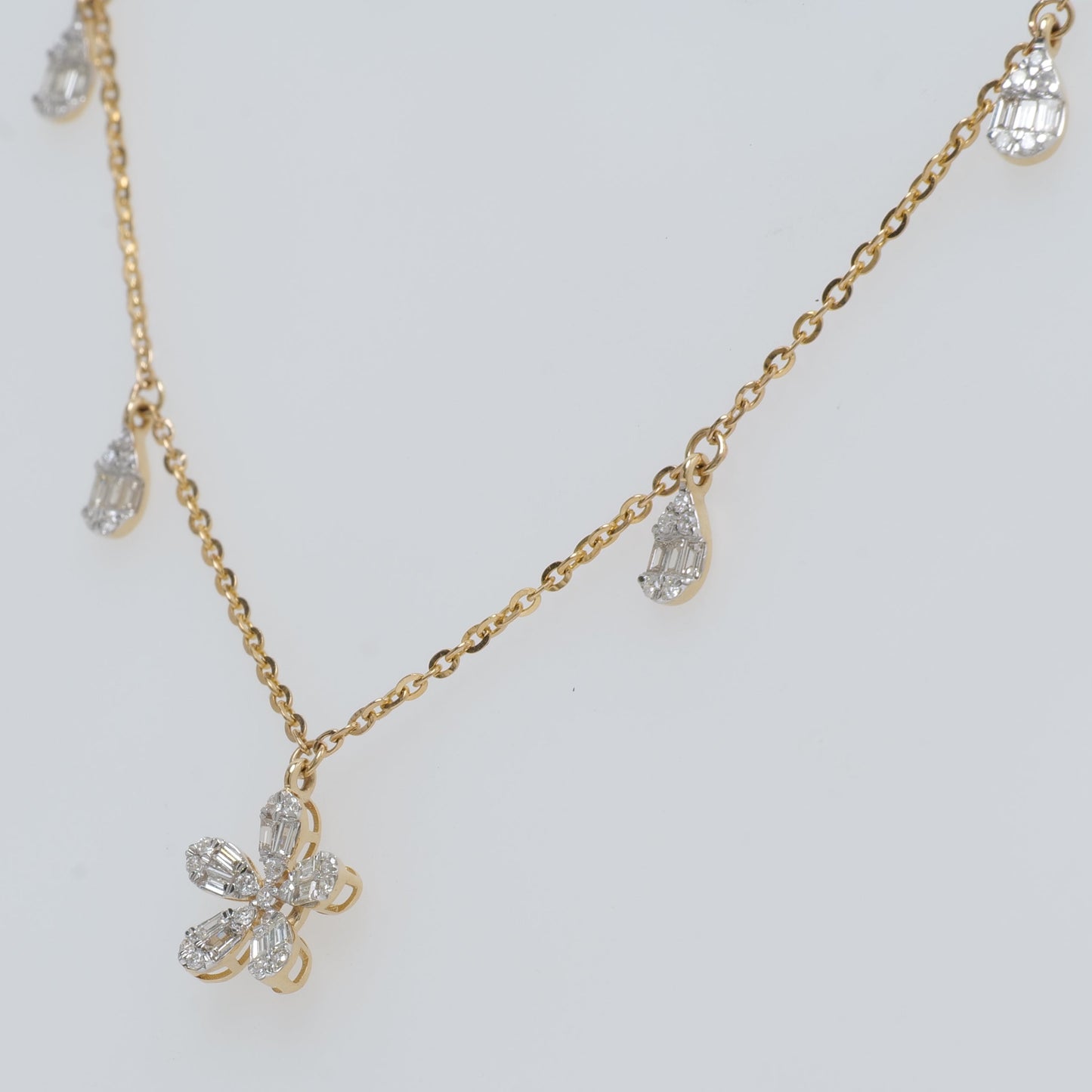 Floral Diamond Drop Station Necklace