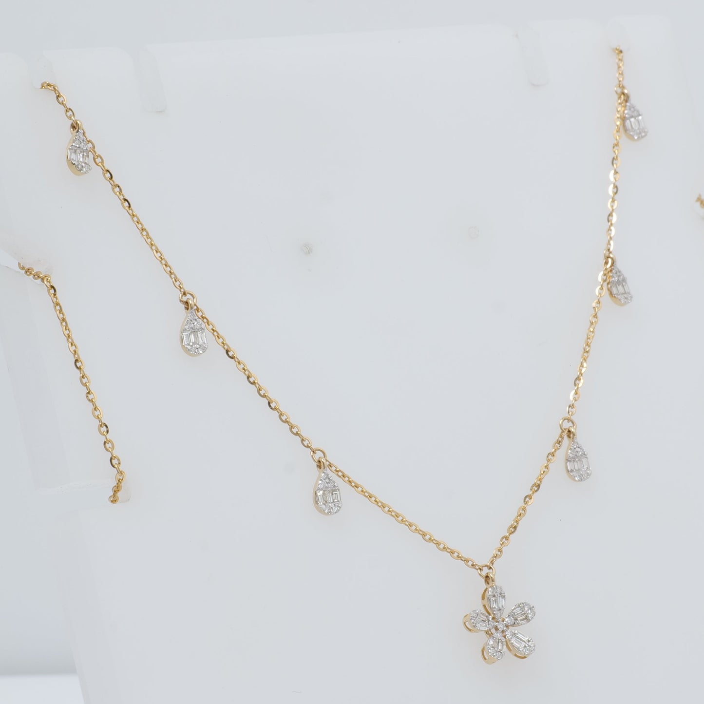 Floral Diamond Drop Station Necklace