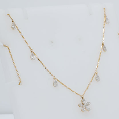 Floral Diamond Drop Station Necklace