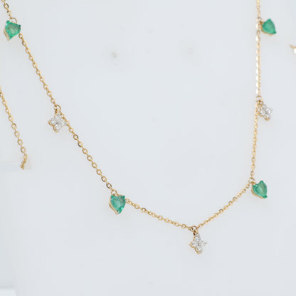 Natural Emerald Heart Diamond Charm Necklace