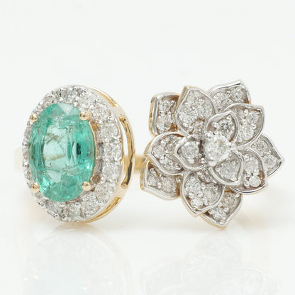 Emerald & Diamond Open Floral Cuff Ring
