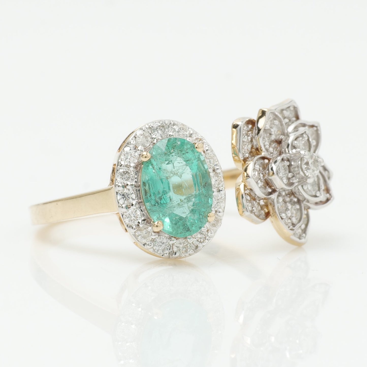 Emerald & Diamond Open Floral Cuff Ring