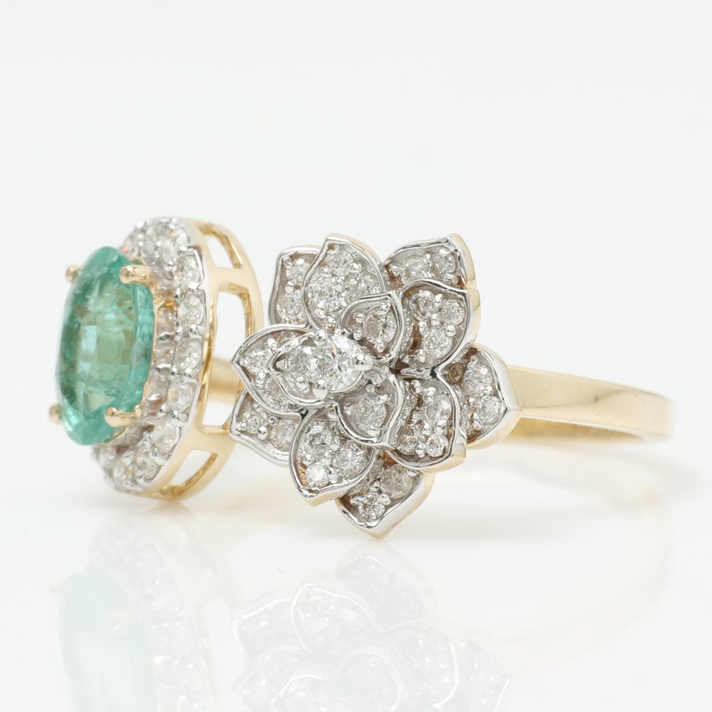 Emerald & Diamond Open Floral Cuff Ring